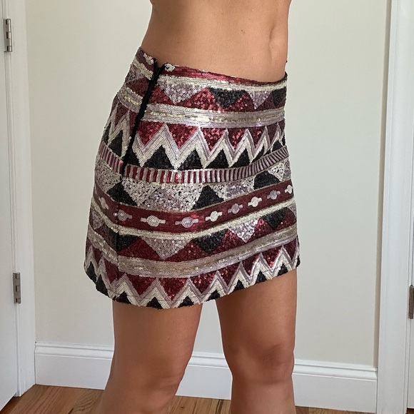 Sequined Aztec Patter Mini Skirt - Picture 3 of 9